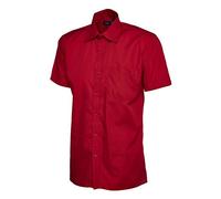 247-Clothing Mens Classic Short Sleeve Shirt Poplin Office Casual Easy Care Colours (14.5 Collar, Red)