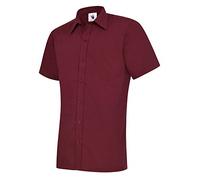 247-Clothing Mens Classic Short Sleeve Shirt Poplin Office Casual Easy Care Colours (15.5 Collar, Maroon)