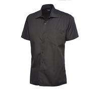 247-Clothing Mens Classic Short Sleeve Shirt Poplin Office Casual Easy Care Colours (16.5 Collar, Black)