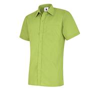 247-Clothing Mens Classic Short Sleeve Shirt Poplin Office Casual Easy Care Colours (16.5 Collar, Lime)