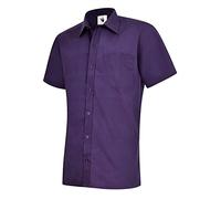 247-Clothing Mens Classic Short Sleeve Shirt Poplin Office Casual Easy Care Colours (17.5 Collar, Purple)