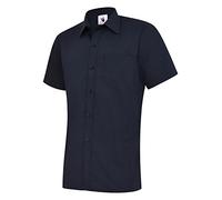 247-Clothing Mens Classic Short Sleeve Shirt Poplin Office Casual Easy Care Colours (18.5 Collar, Navy)