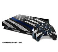 247Skins Designer Skin Sticker for the XBOX ONE X Console With Two Wireless Controller Decals - Subdued Blue Line