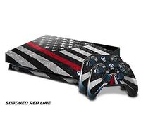 247Skins Designer Skin Sticker for the XBOX ONE X Console With Two Wireless Controller Decals - Subdued Red Line