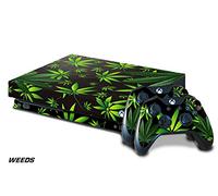 247Skins Designer Skin Sticker for the XBOX ONE X Console With Two Wireless Controller Decals - Weeds Black