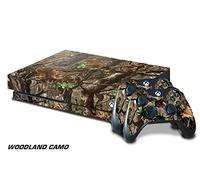 247Skins Designer Skin Sticker for the XBOX ONE X Console With Two Wireless Controller Decals - Woodland Camo