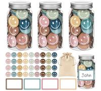 249 Pcs Boho Reward Jars for Kids Smile Face Classroom Coin Jars for Incentive Behavior 225 Pcs Smiley Faces 20 Pcs Name Tags 1 Pcs Storage Bag Behavioral Rewards Tools for Classroom School Home