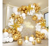 249Pcs White and Gold Balloons Garland Arch Kit with Explosion Star Foil Balloons for Wedding Engagements Birthday New Year Eve Bridal Shower Baby Shower Anniversary Graduation Decorations