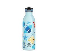 24BOTTLES Kids Water Bottle with Straw for Elementary School and Kindergarten 500 ml, Children's Water Bottle 100% Airtight in Stainless Steel BPA Free Ultralight [Non-Thermal], Sea Friends 500 ml