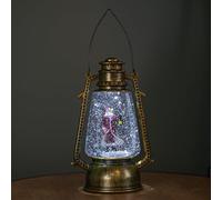 24cm Battery Operated Santa Hurricane Lantern Glitter Water Spinner in Antique Gold