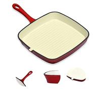 24cm Cast Iron Square Griddle Frying Pan | Pre-Seasoned Non Stick 260°C Oven Proof Skillet Cookware Set All Hob | Easy Grip Handle (H&T-04)