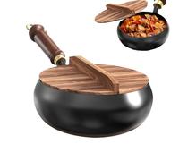 24cm Cast Iron Uncoated Wok | Non Stick Induction Pot | Flat Bottom Frying Pan Stock Pan with Lid, Japanese Big Belly Pot, Chinese Wok for Electric