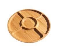 24cm Divided Wooden Serving Tray Portion Control Plate with 5 Compartments for Snacks Fruits Veggies