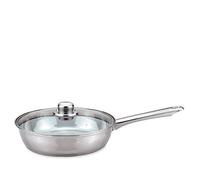 Sabichi 24cm Frying Pan - Stainless Steel - Easy to Clean - Compatible with All Heat Sources - Glass Lid - Tapered Shape - Dishwasher Safe - Improved Heat Retention & Distribution