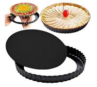 24cm Flan Tin Tart Pie Pan Fluted Cake Baking Tray Non-Stick Loose Mold Tool Round Flan Tins with Loose Base - Non Stick Quinch Dish for Baking, Pizza, Cheese Cake, Fruits Tart-