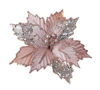 24cm Glitter Large Poinsettia Christmas Artificial Flowers Christmas Tree Floral Ornaments Decorations Xmas Tree Pendant Christmas Wreath(Pink)