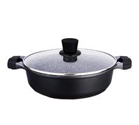 24Cm Master Cook Diecast Low Shallow Casserole Induction Base Non-Stick Pot with Glass Lid | Ceramic Coating | Professional Or Home Kitchen | Cookware | Kitchenware | Chef | UK Free P&P