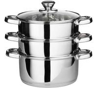 24cm Stainless Steel 3 Tier Steamer Set Vented Glass Lid Integral Casserole Cooker Pot Vegetable Food Pan Kitchen Cookware Handles