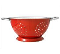 24cm Stainless Steel Colander with Handles - Deep Kitchen Strainer for Pasta, Rice, Vegetables & Fruit - Durable Large Food Drainer Bowl (Multiple Colours) (Red)