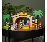 24cm Wooden Christmas Nativity Scene Playset With Multi-Coloured Figures Samuel Alexander Multi One Size