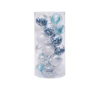 24ct Christmas Balls Ornaments Set w/Stuffed Delicate Decorations 60MM/2.36" Shatterproof Clear Plastic Decorative Baubles for Xmas Tree(Blu)