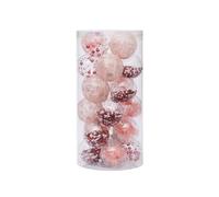 24ct Christmas Balls Ornaments Set w/Stuffed Delicate Decorations 60MM/2.36" Shatterproof Clear Plastic Decorative Baubles for Xmas Tree(Rose)