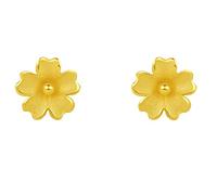 24ct Gold Flower Stud Earrings Pure Gold Studs Beautiful Solid Gold Floral Earrings for Women Earrings Jewelry ZHOU LIU FU