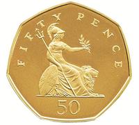 24ct Gold Plated 1998 Britannia Proof 50p Brilliant Uncirculated Fifty Pence Coin with Airtile Capsule Holder