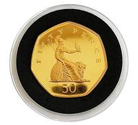 24ct Gold Plated 1999 Britannia Proof 50p Brilliant Uncirculated Fifty Pence Coin with Airtile Capsule Holder