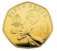 24ct Gold Plated 2019 Official ICC Cricket Slip Catch 50p UNC Fifty Pence with Capsule Holder in a Pouch Wallet