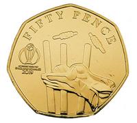 24ct Gold Plated 2019 Official ICC Cricket "STUMPING" 50p UNC Fifty Pence with Capsule Holder in a Pouch Wallet