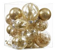 24ct Shatterproof Christmas Ball Ornaments, Gold Glittering Decor with Stuffed Baubles for Tree