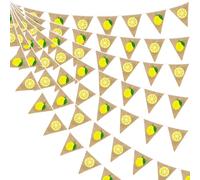 24Ft Lemon Burlap Bunting Banner Party Decorations Lemon Linen Triangle Flag Pennant Hessian Garland Streamer for Summer Lemonade Party Happy Lemon Day Rustic Vintage Birthday Baby Shower Decor