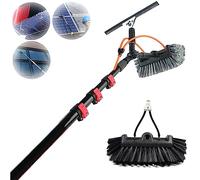 24FT Telescopic Solar Panel Cleaning Brush with Water Inlet, Expandable Roof & Window Cleaner for Easy 6-12m High PV Maintenance - Ideal for Solar Panel Care