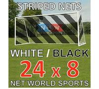 24ft x 8ft Full Size Striped Football Goal Net (3mm) (PAIR) - Choice of 11 Combinations To Match Your Team’s Colours [Net World Sports] (Black/White)