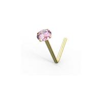 (24G, Pink) 9K Gold L-Bend Crystal Nose Stud