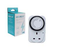 24hr timer plug - mechanical timer plug - uk 3 pin 24 hour timer plug - 15 minute segment IP20 white plug - energy saving plug in timer.