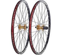 24In/26In/27.5In/29In Mountain Bike Wheelset Alu Alloy Double Layer Rims Thru-Axle Front And Rear Wheels 32H Disc Brake Hubs for 7-11 Speed Cassette,Gold,27.5inch