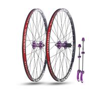 24in/26in/27.5in/29in Mountain Bike Wheelset Quick Release Bike Front Rear Wheels Double Layer Rims Disc Brake 32H Hubs For 7-11 Speed(Purple,24in)