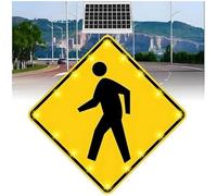 24in /30in Solar Pedestrian Crossing Sign LED Flashing Road Warning Light Aluminum Rust-Proof Frame(24IN(61CM))