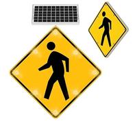 24in Solar Powered Pedestrian Crossing Warning Sign Solar Traffic Sign with Flashing LEDs for Crosswalk(24in)