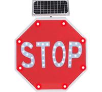 24in Solar Powered Stop Sign, LED Traffic Road Signs, LED Flashing Stop Sign, Waterproof Metal Frame, Hign Visibility for Street Road School Parking