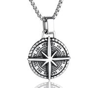 24inch 316L Stainless Steel Men Women Compass Pendant Viking Necklace Vintage Punk Pirate Sailing Jewelry