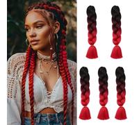 24inch 5PCS Braiding Hair Extensions Jambo Braids Ombre Hair Crochet Twist Braids Hairpieces Synthetic - Black-Wine Red-Red