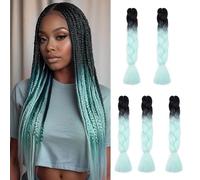 24inch 5PCS Braiding Hair Extensions Jambo Braids Ombre Hair Crochet Twist Braids Hairpieces Synthetic - Black-Light Green