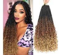 24Inch 8Packs Boho Box Braids Crochet Hair Pre Looped Long Black Messy Goddess Braids Hair Extensions Synthetic Goddess Locs (T1B/30/27, Boho Box Braids (24in- 8Packs))