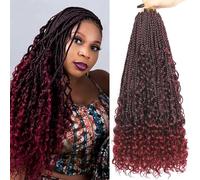 24Inch 8Packs Boho Braids with Curly Hair 16strands/pack Pre Looped Long Black Messy Goddess Box Braids Hair Extensions Synthetic Goddess boho braids for Women