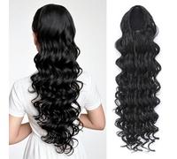 24inch Deep Curly Synthetic Drawstring Ponytail Extension For Women Invisible Long Loose Curly Thick Ponytail Clip in Hairpiece (1B# Jet Black)