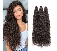 24Inch Deep Wave Twist Curly Crochet Hair Extensions 3Pack Deep Wavy Air Curl Bulk Hair Synthetic Boho Braids Water Wave Crochet Hair Extension for Women (4#, 24Inch-3Pack)