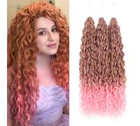 24Inch Deep Wave Twist Curly Crochet Hair Extensions 3Pack Deep Wavy Air Curl Bulk Hair Synthetic Boho Braids Water Wave Crochet Hair Extension for Women (T30/pink, 24Inch-3Pack)